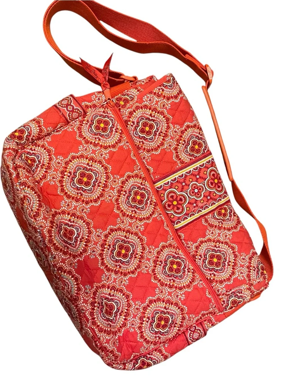 Vera Bradley Canyon Quilted Cotton Messenger Crossbody Bag Red Orange Floral